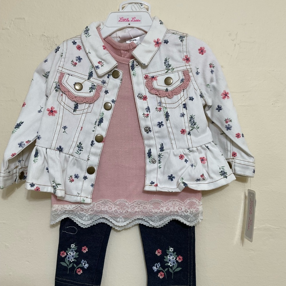 Little Lass Floral Embroidered Jean Jacket